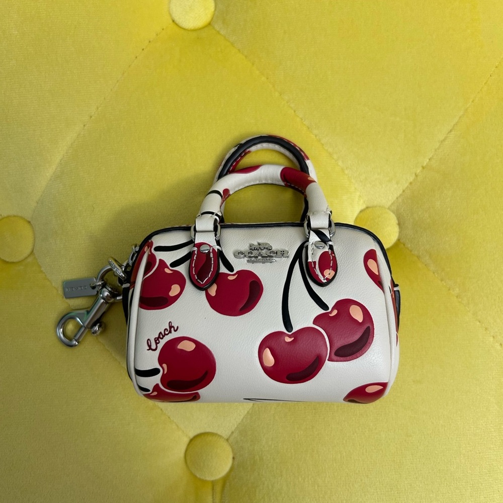 Mini Rowan Bag Charm With Cherry Print
